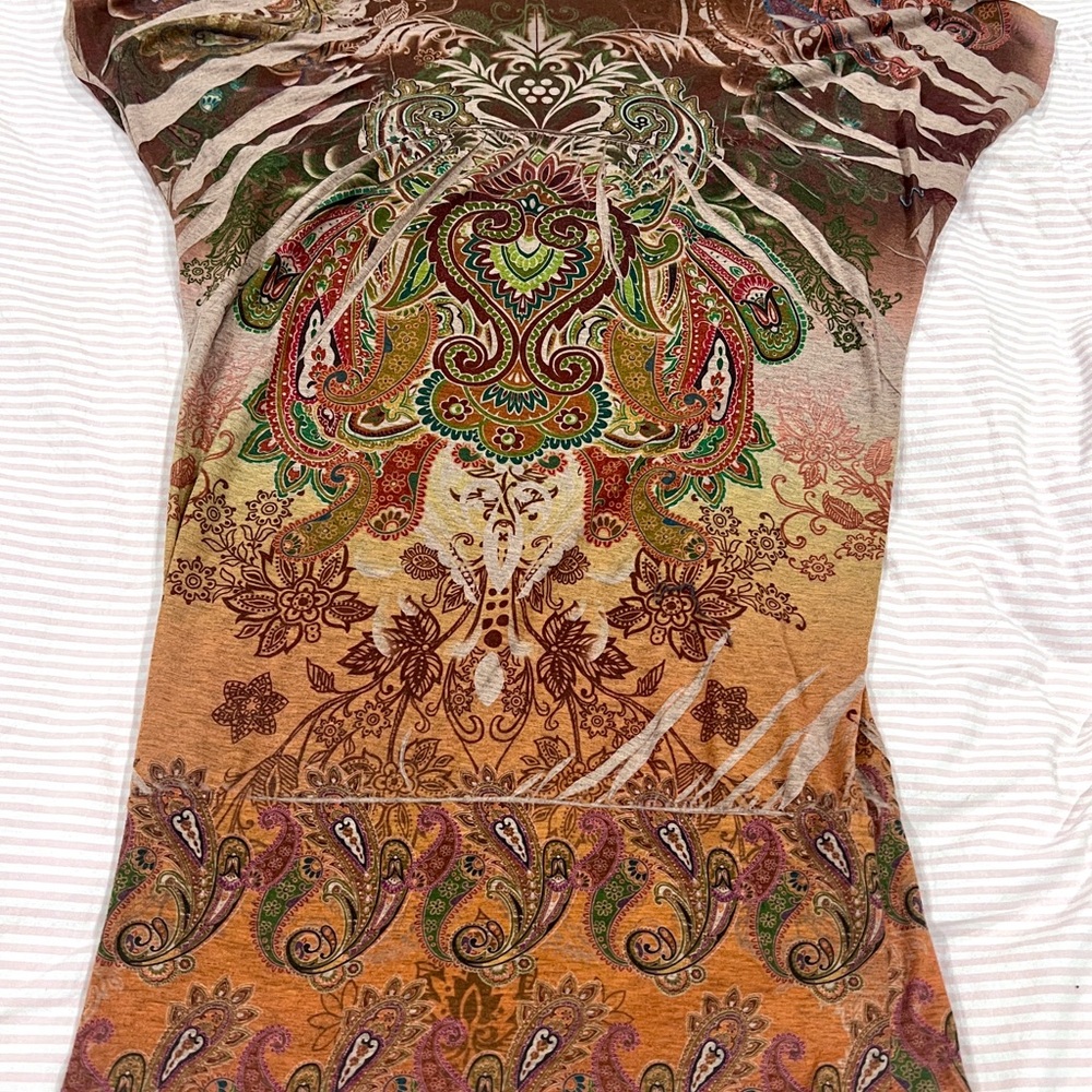 Brown Graphic Cap Sleeve Blouse